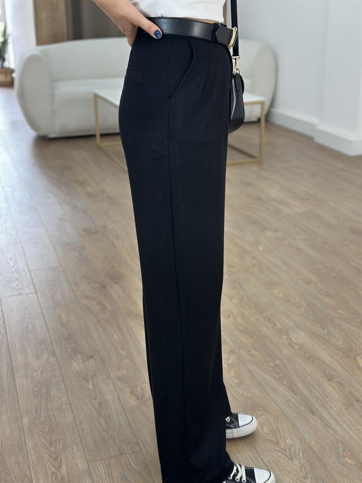 Likralı Süprem Kumaş Palazzo Pantolon - Siyah 