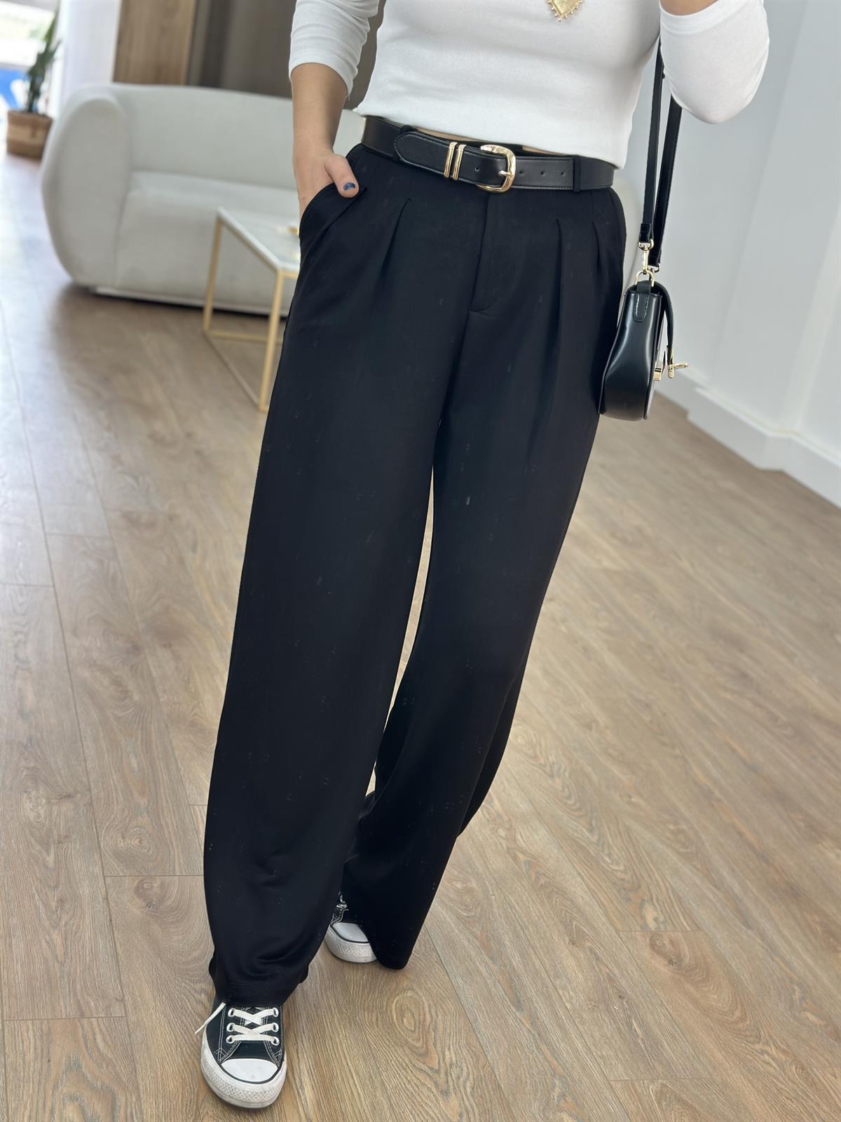 Likralı Süprem Kumaş Palazzo Pantolon - Siyah 