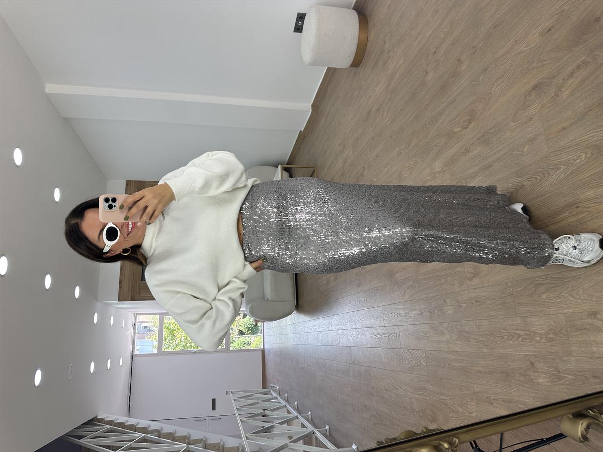 Likralı Tam Boy Payet Etek