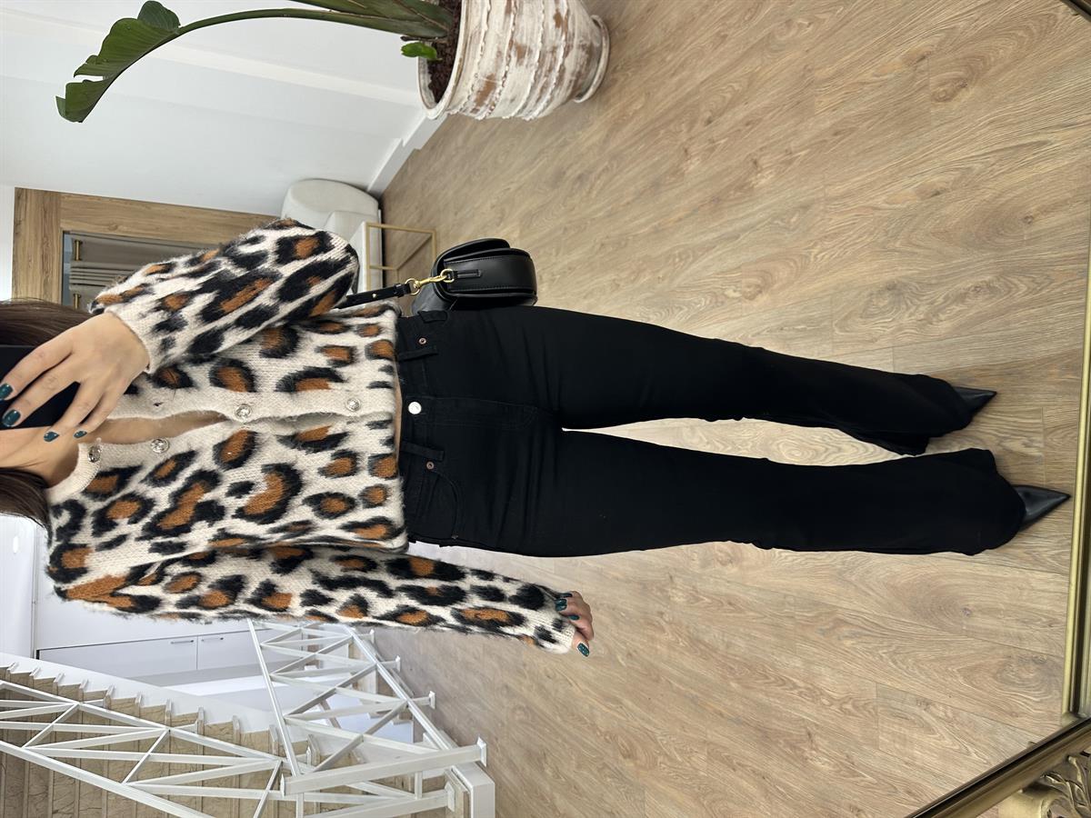 Likralı Yüksel Bel İspanyol Paça Jean-Siyah