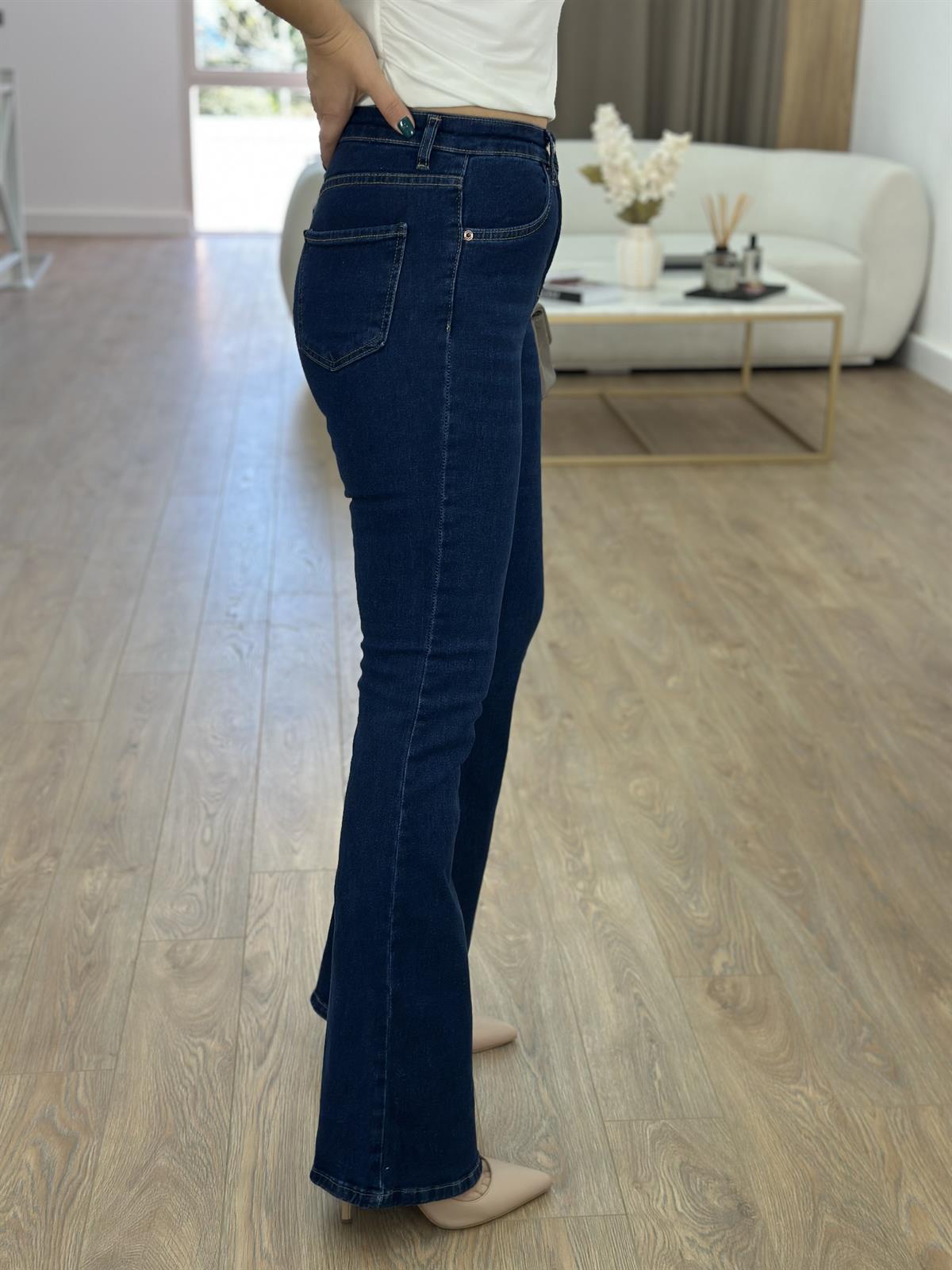 Likralı Yüksek Bel İspanyol Paça Jean-Lacivert