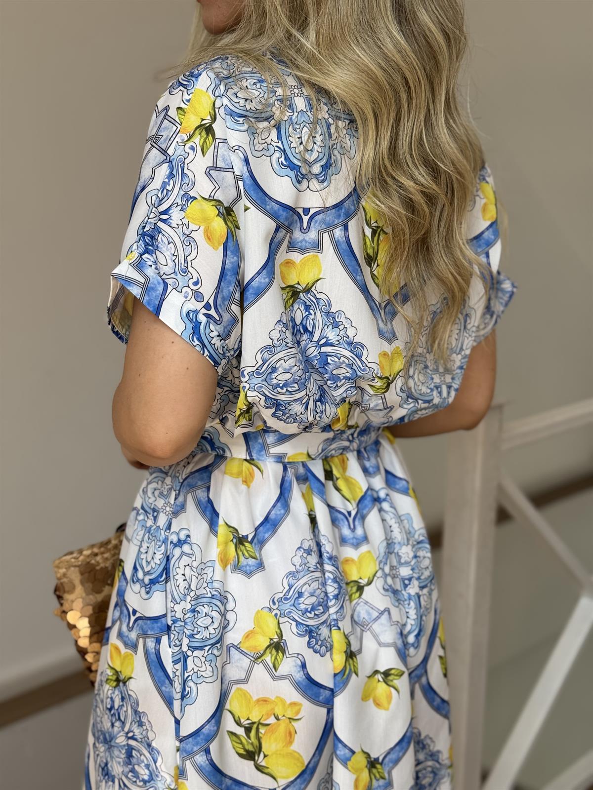 Limon Desenli Gömlek Elbise 