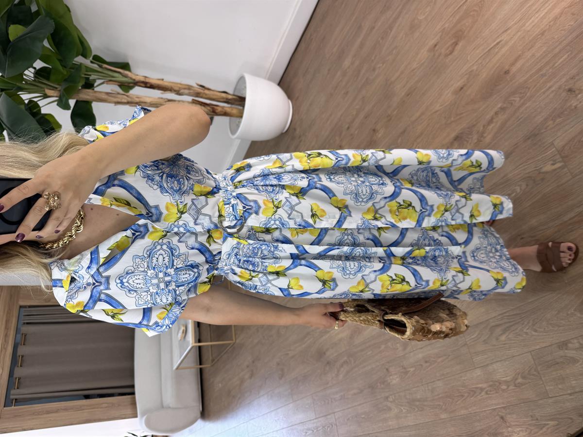 Limon Desenli Gömlek Elbise 