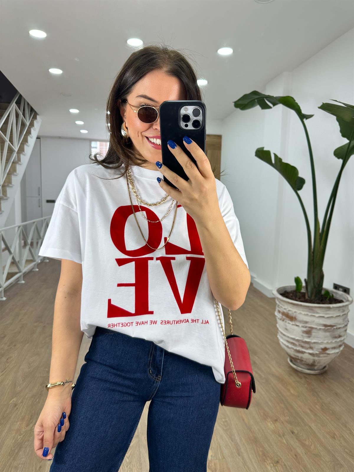 Love Baskılı Oversize Tişört-Beyaz
