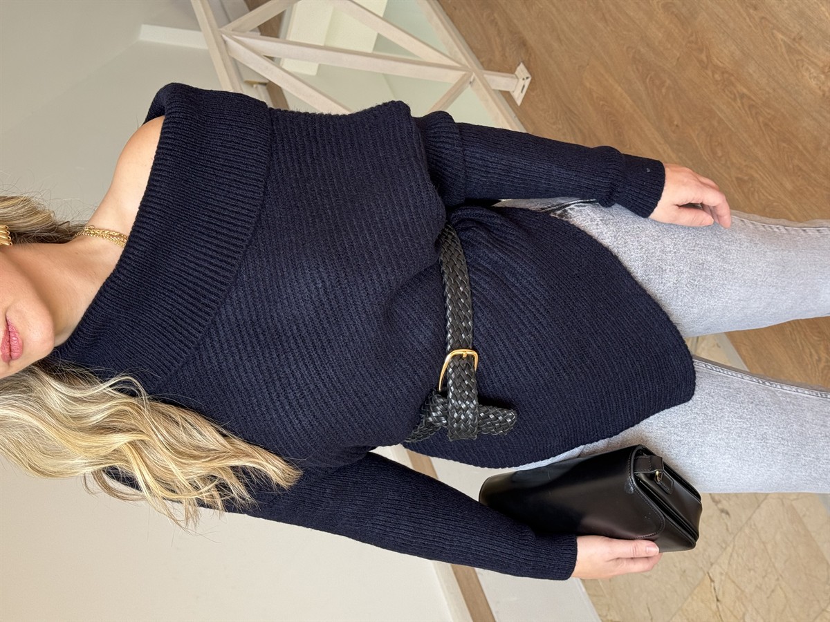 Madonna Yaka Asimetrik Kazak - Lacivert