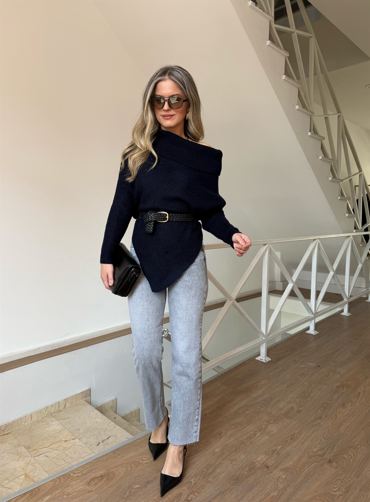 Madonna Yaka Asimetrik Kazak - Lacivert