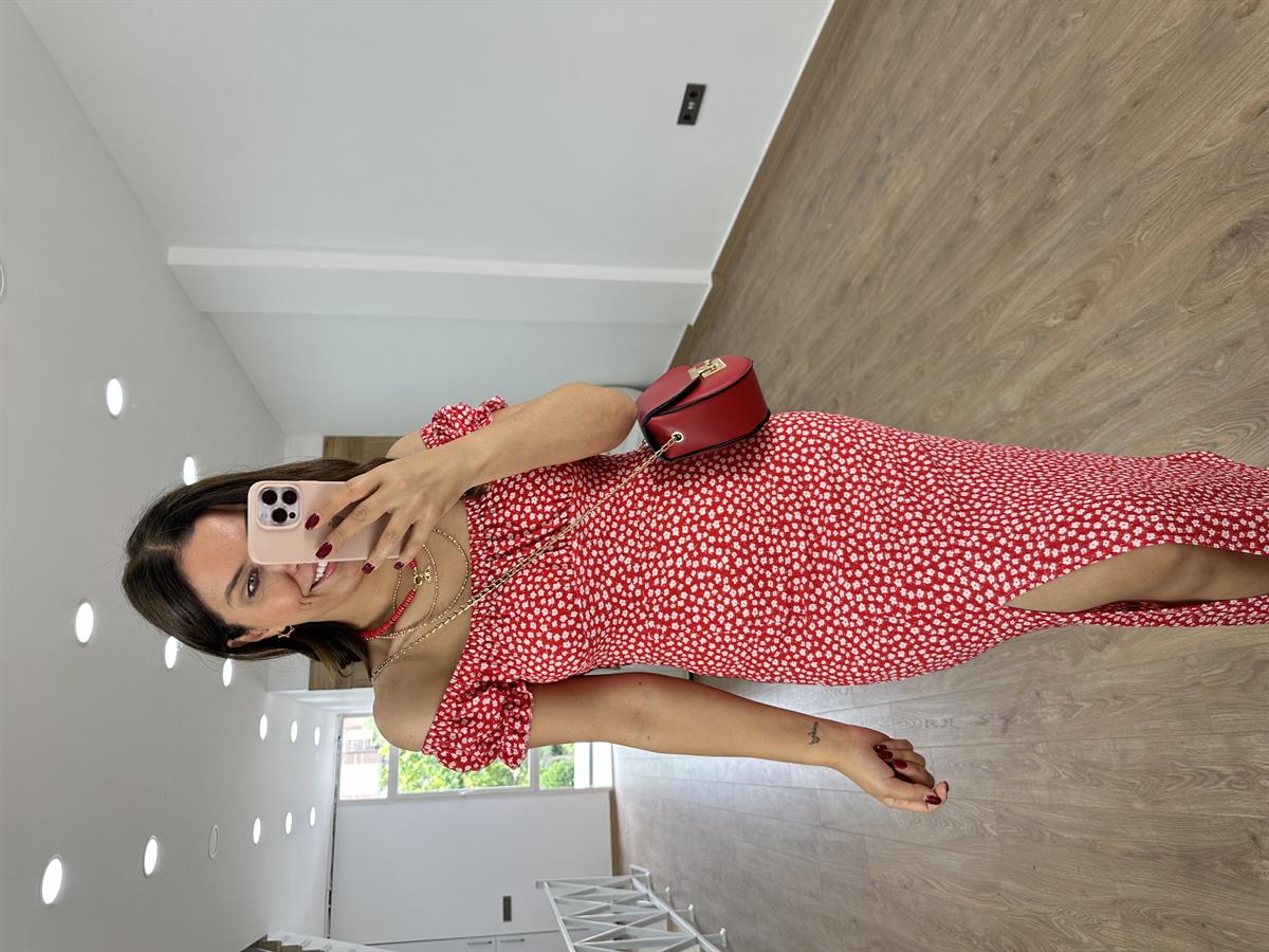 Madonna Yaka Bürümcük Elbise-Kırmızı