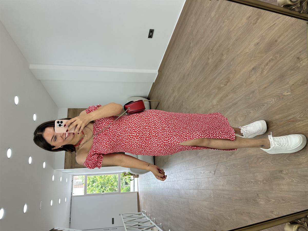 Madonna Yaka Bürümcük Elbise-Kırmızı