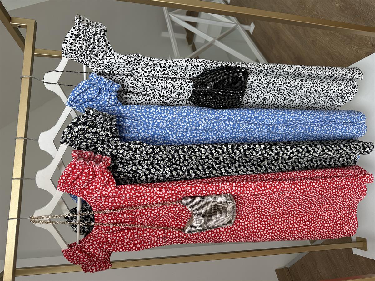 Madonna Yaka Bürümcük Elbise-Mavi