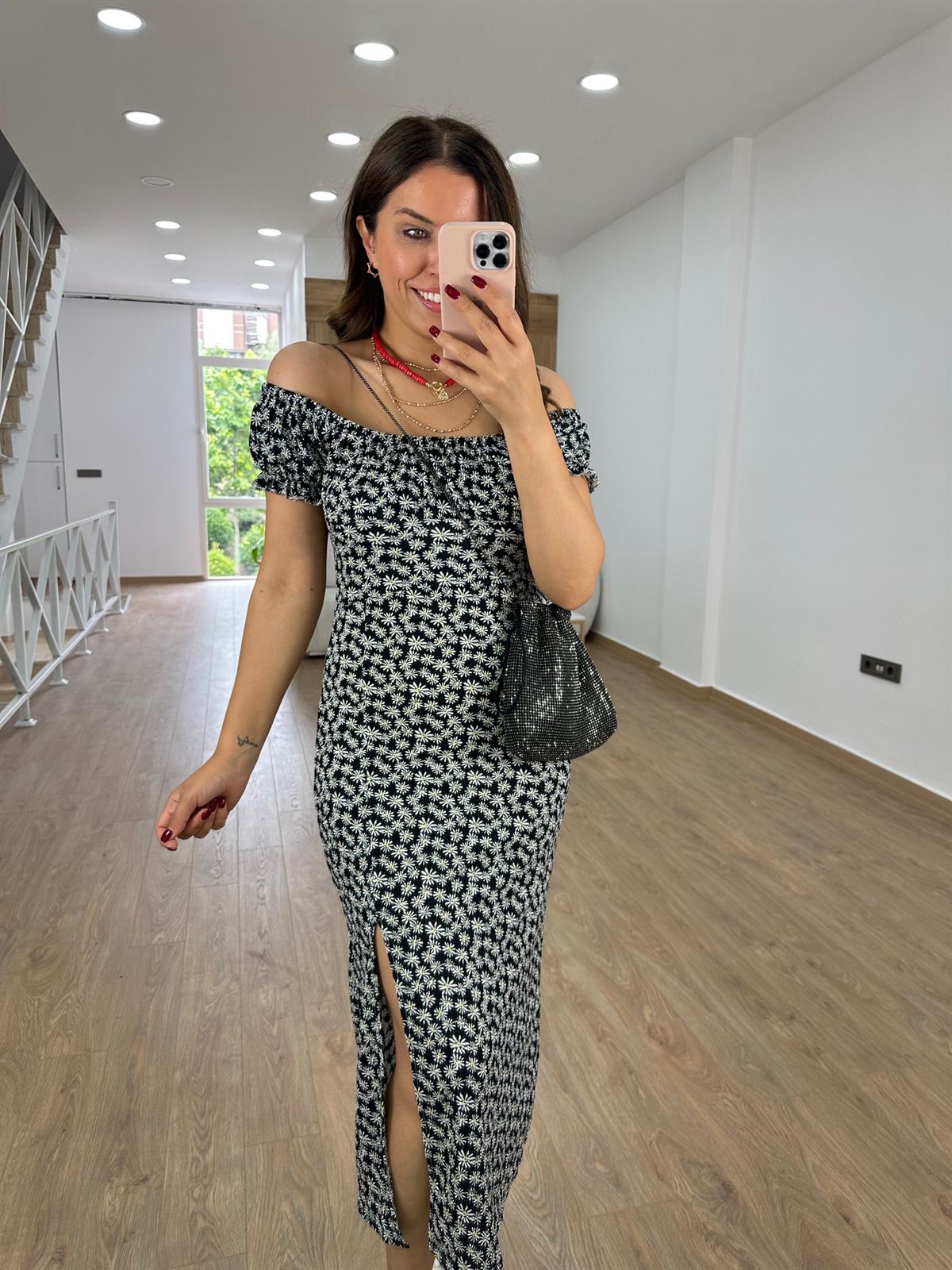 Madonna Yaka Bürümcük Elbise-Siyah