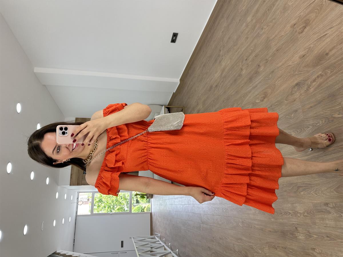 Madonna Yaka Fisto Elbise-Nar Çiçeği