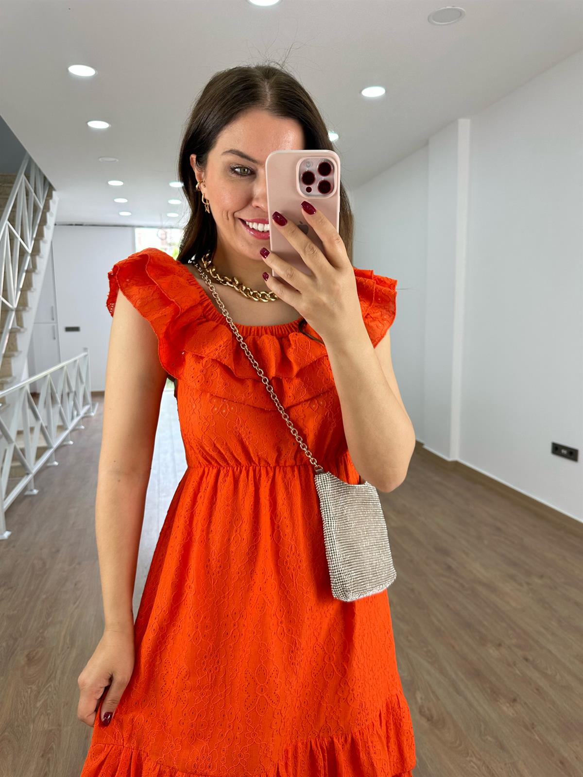 Madonna Yaka Fisto Elbise-Nar Çiçeği