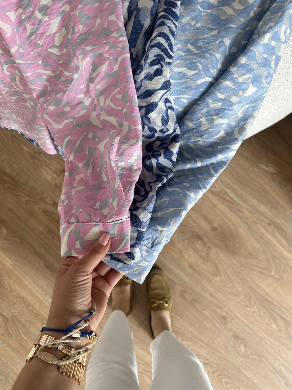 Mango Kumaş Desenli Gömlek-Mavi