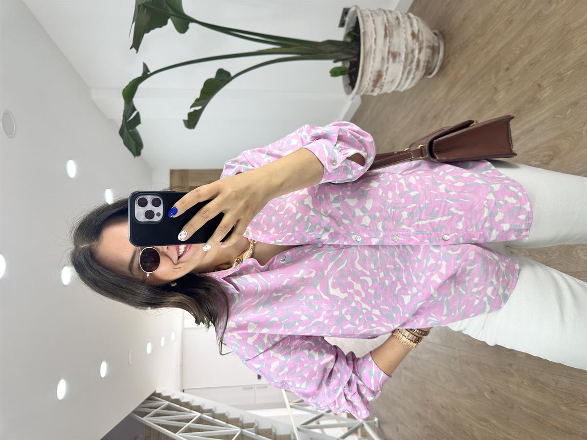 Mango Kumaş Desenli Gömlek-Pembe