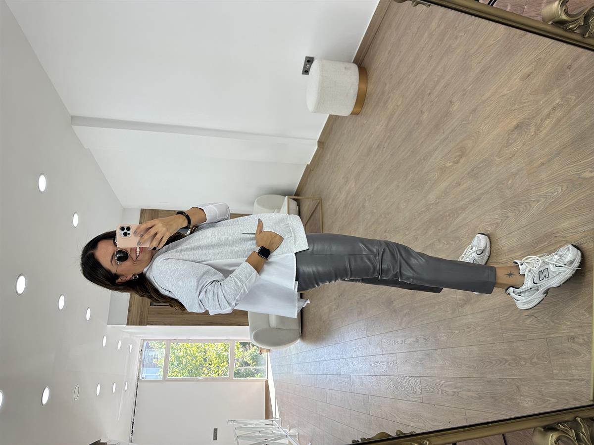 Marka Model Arkası Poplin Sweatshirt - Gri