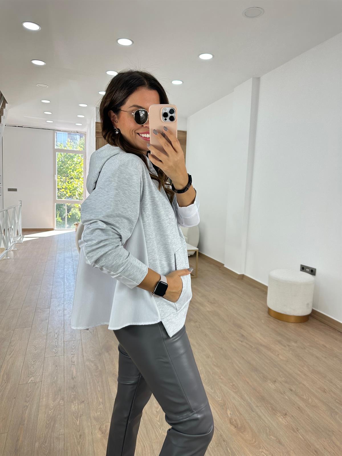 Marka Model Arkası Poplin Sweatshirt - Gri