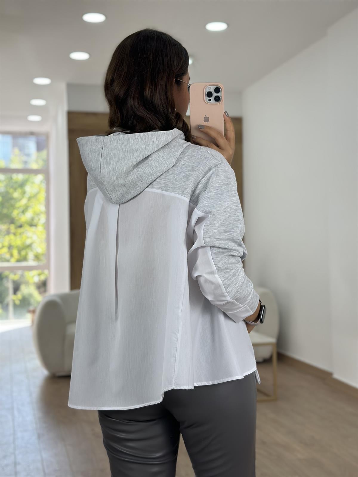 Marka Model Arkası Poplin Sweatshirt - Gri