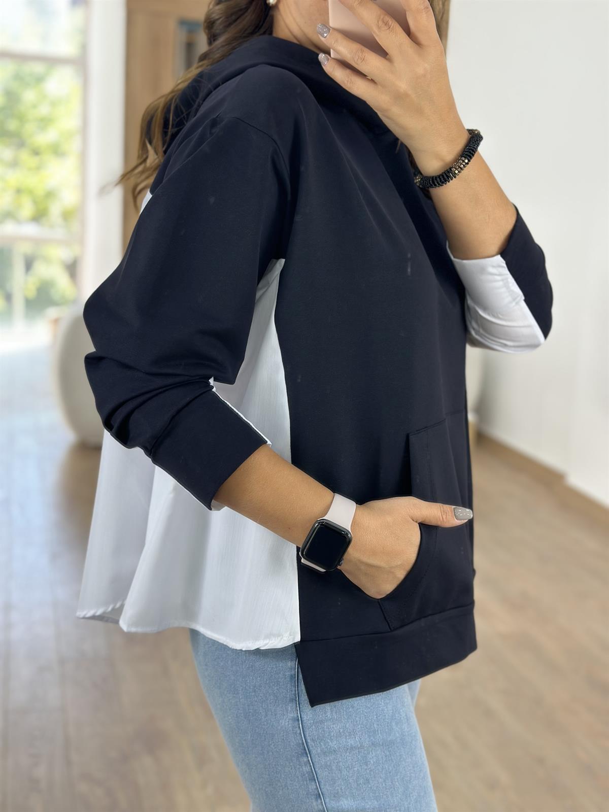 Marka Model Arkası Poplin Sweatshirt- Lacivert