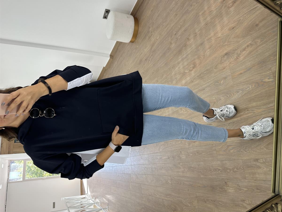 Marka Model Arkası Poplin Sweatshirt- Lacivert