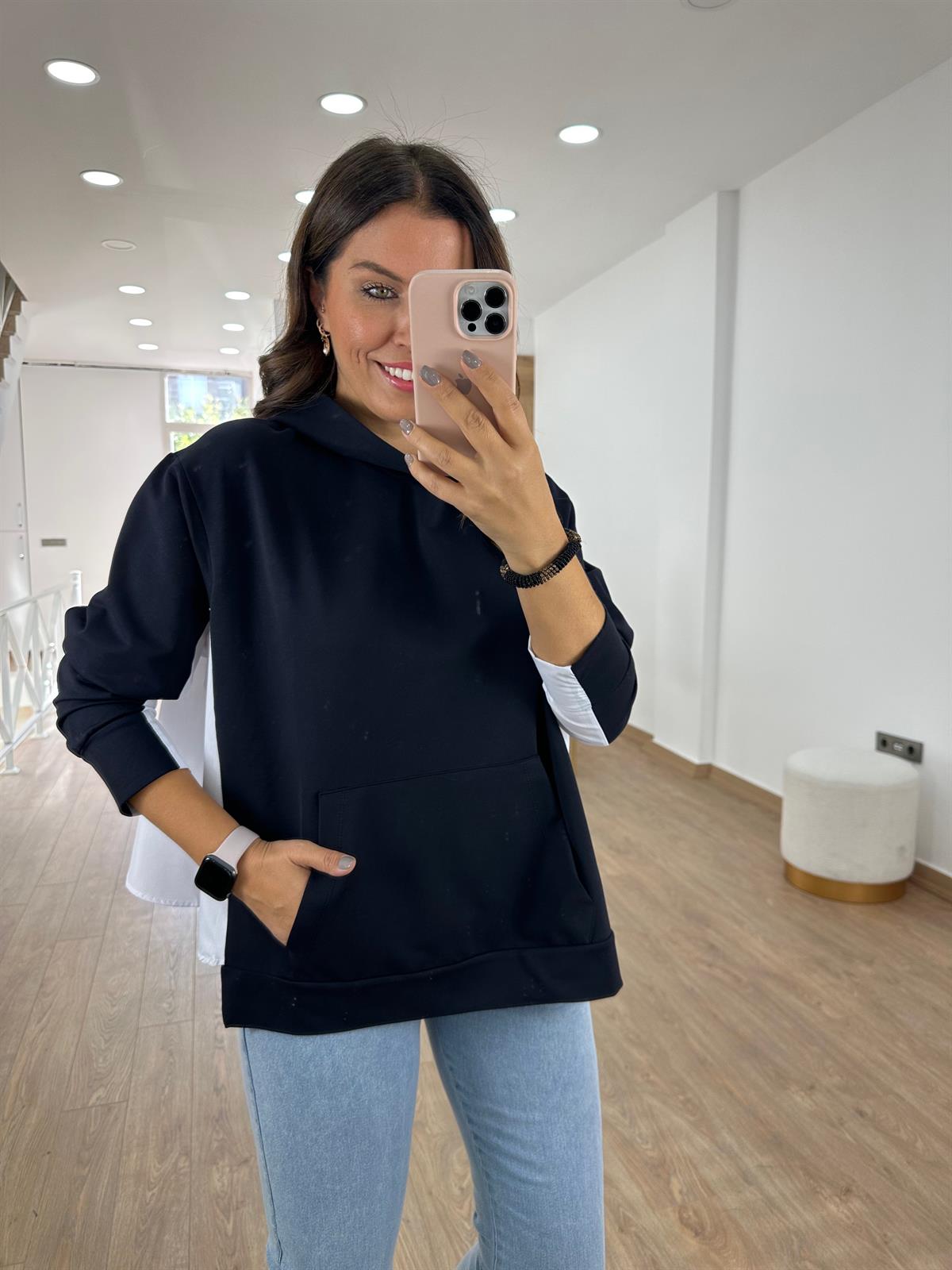 Marka Model Arkası Poplin Sweatshirt- Lacivert