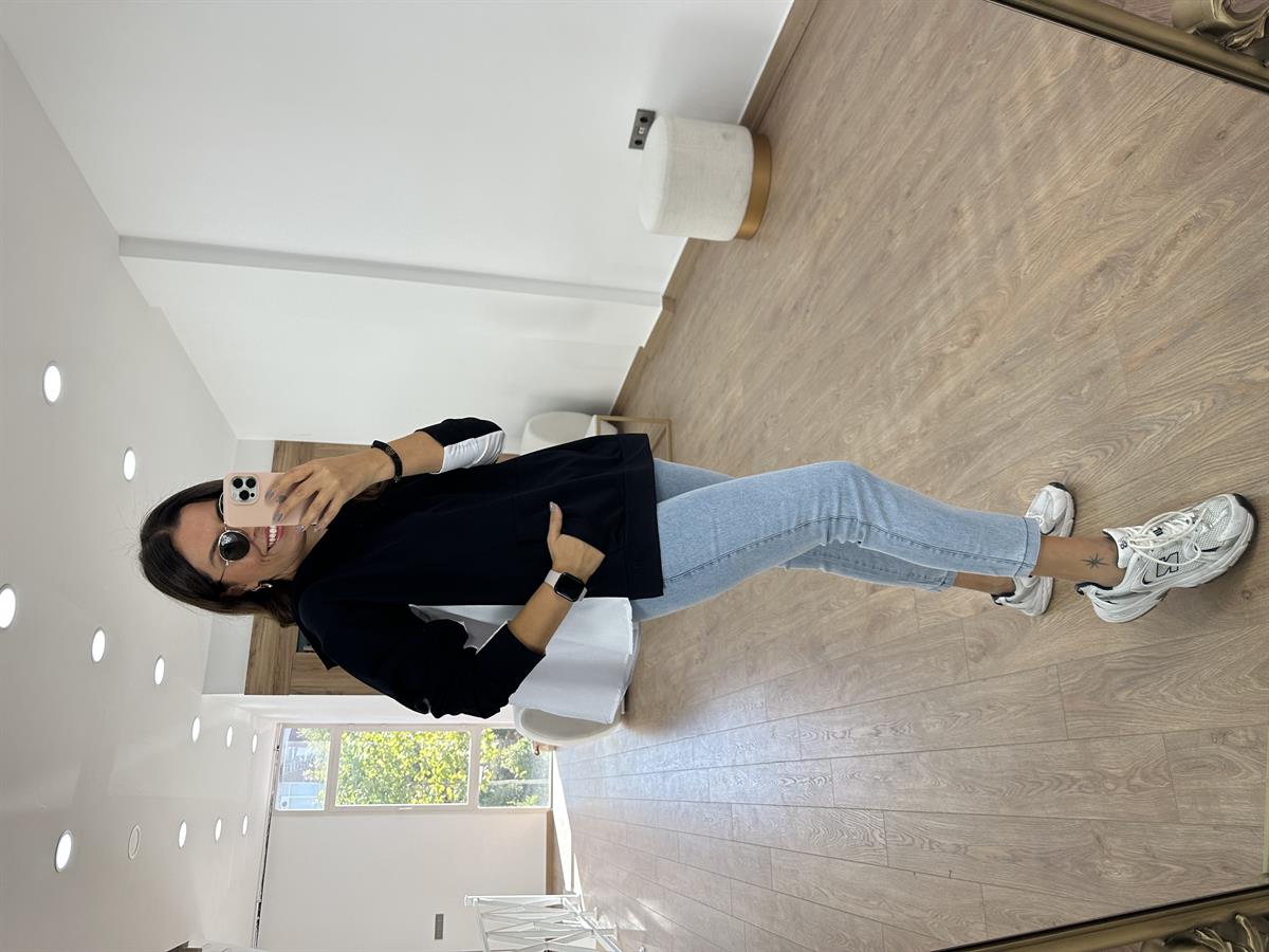 Marka Model Arkası Poplin Sweatshirt- Lacivert