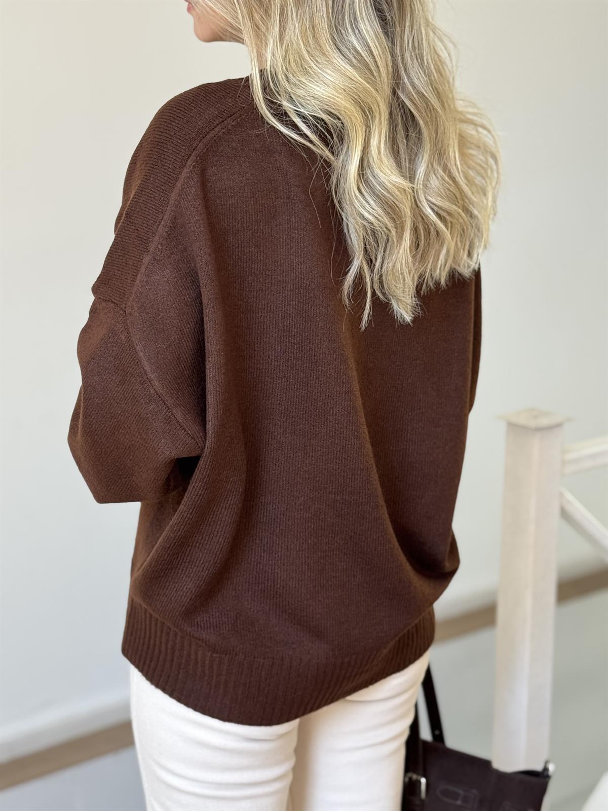 Marka Model Dekoratif Yaka Basic Kazak - Kahverengi