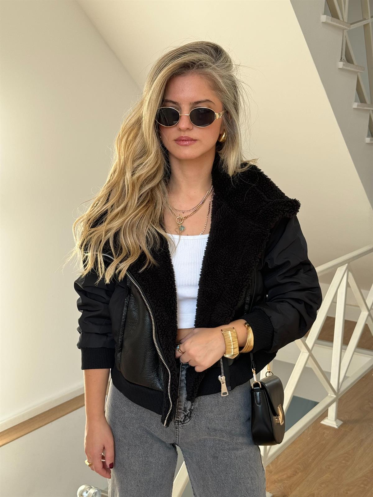 Marka Model Deri Detaylı Mont