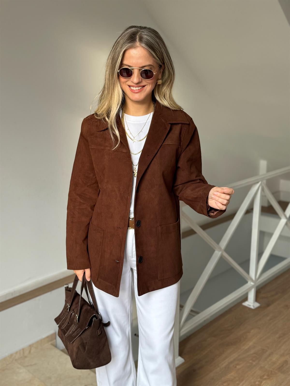 Marka Model Dikişli Süet Ceket 