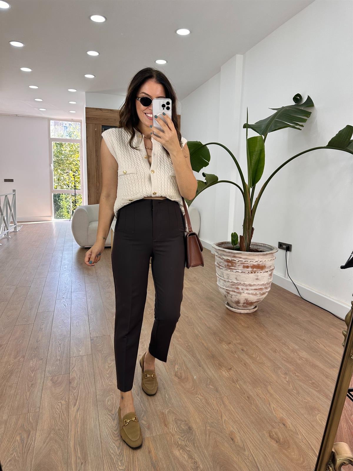 Marka Model Flatolu Pantolon - Kahverengi