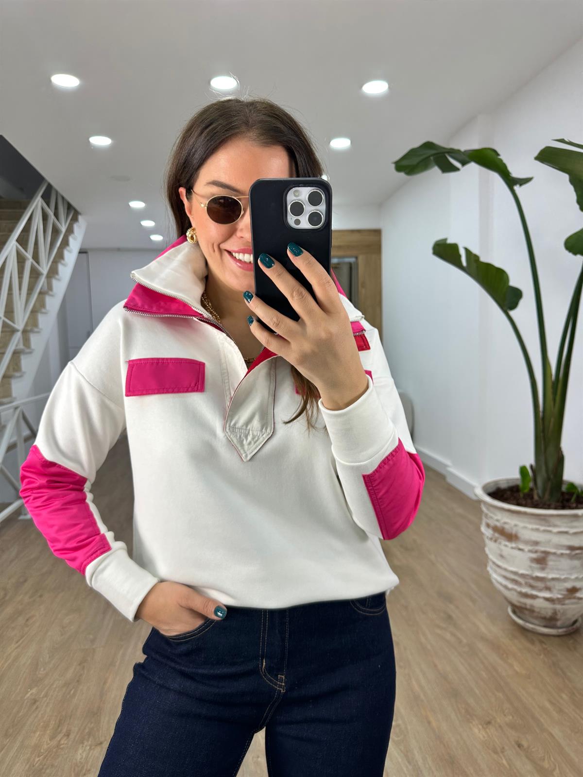 Marka Model Fuşya Garnili Sweatshirt