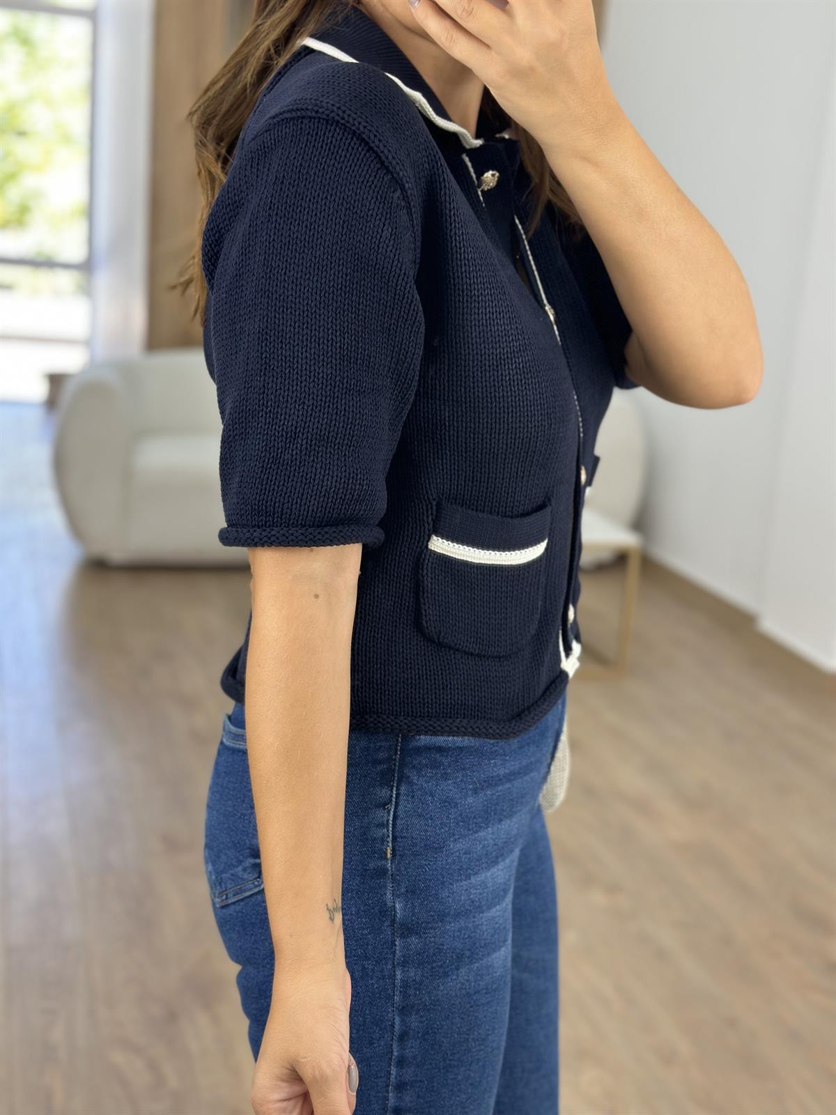 Marka Model Gold Düğmeli Premium Hırka- Lacivert