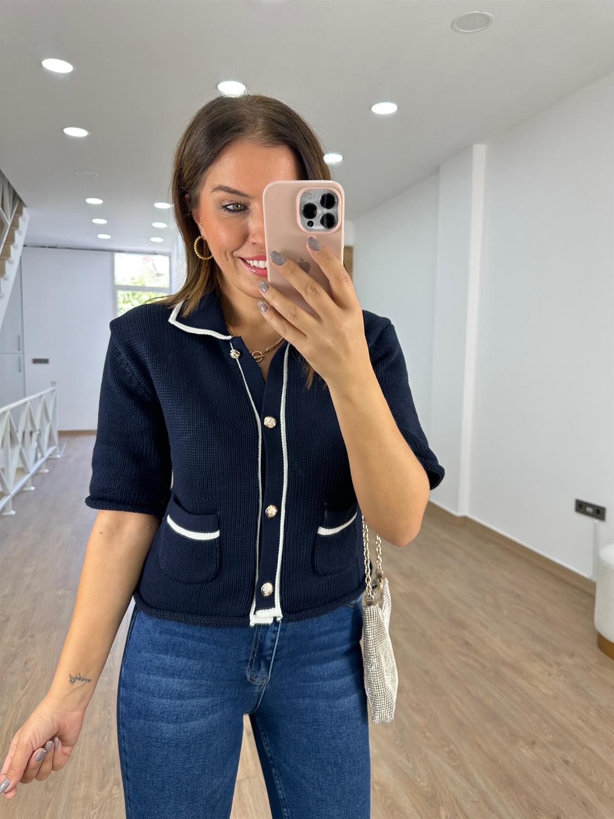 Marka Model Gold Düğmeli Premium Hırka- Lacivert