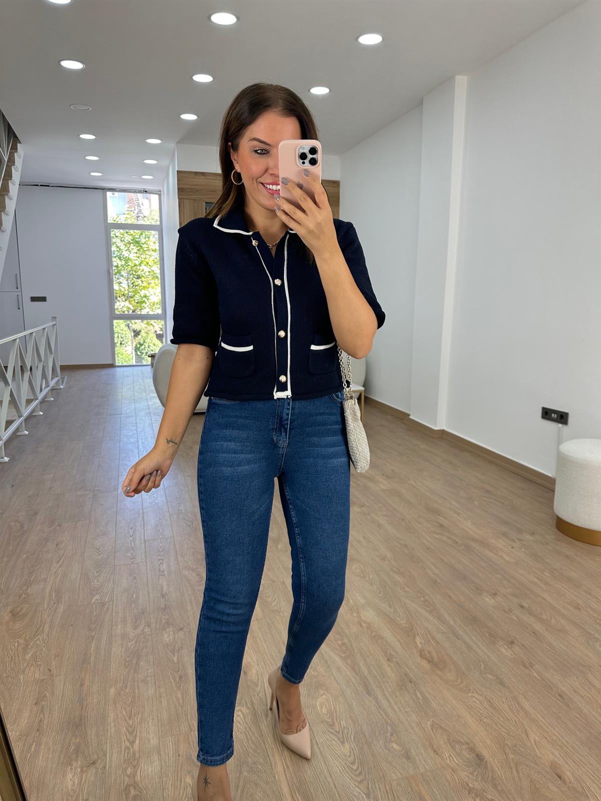 Marka Model Gold Düğmeli Premium Hırka- Lacivert