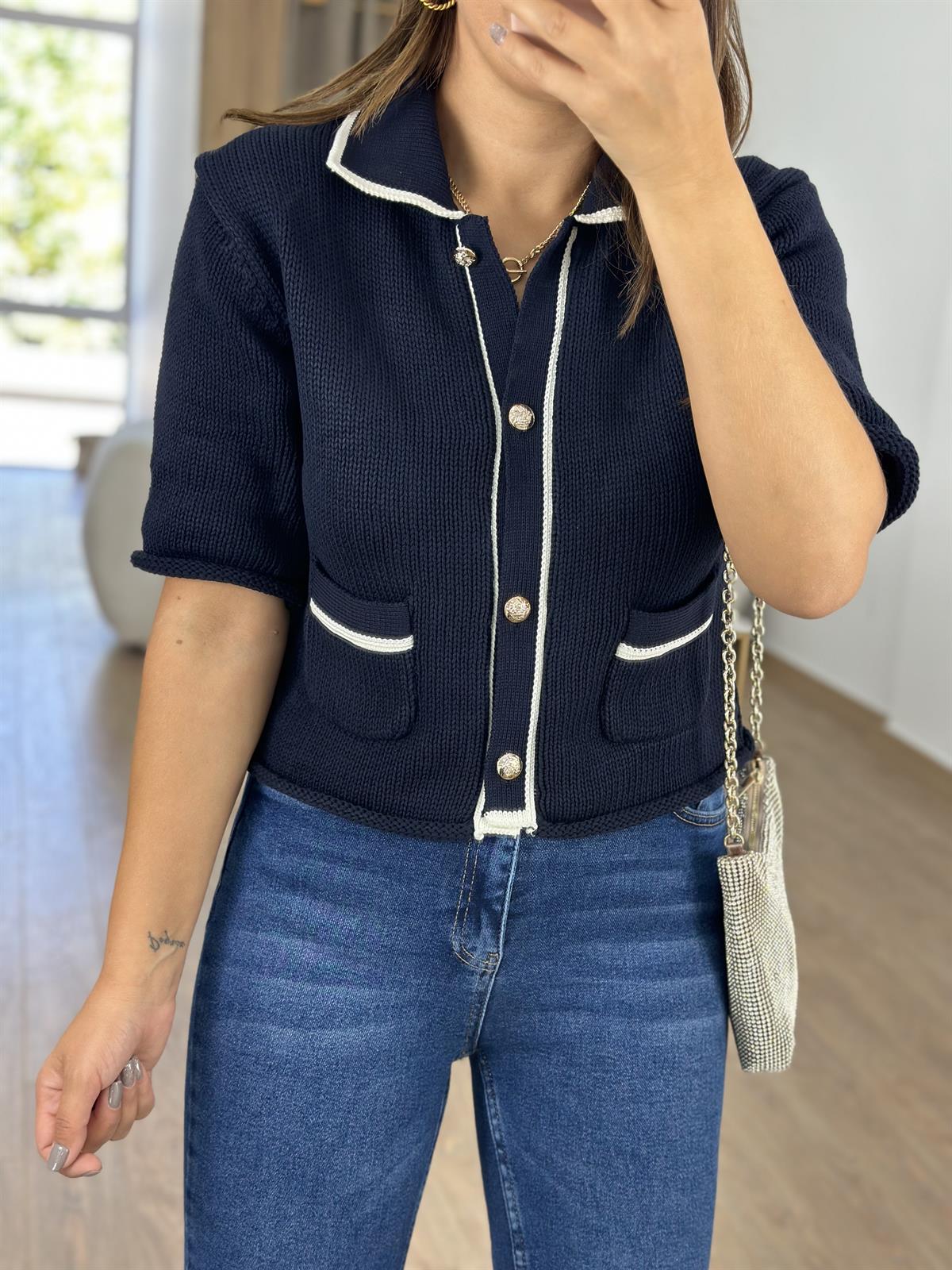 Marka Model Gold Düğmeli Premium Hırka- Lacivert