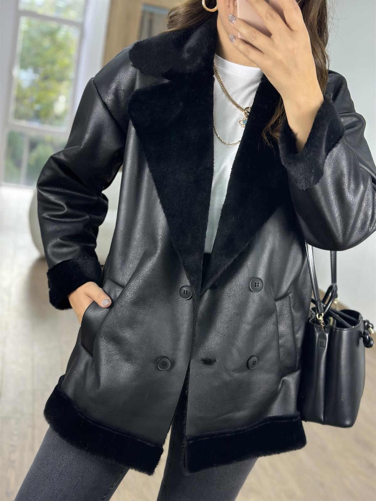 Marka Model İçi Kürklü Mont-Siyah