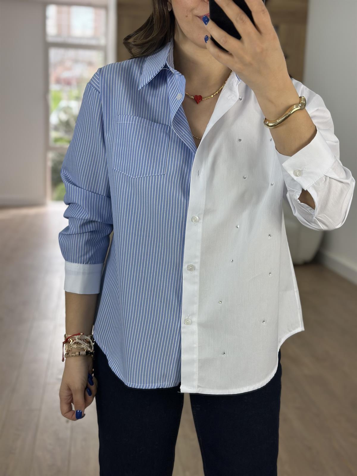 Marka Model İki Renkli Taşlı Gömlek