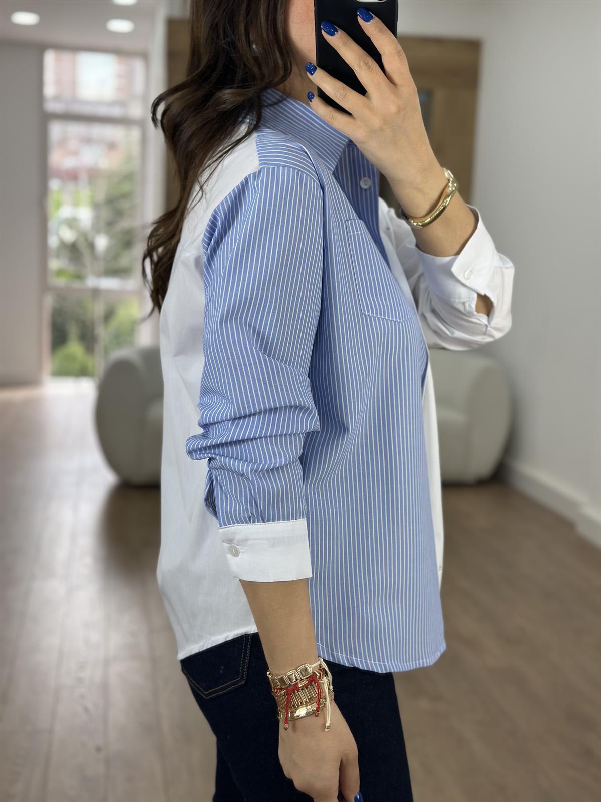 Marka Model İki Renkli Taşlı Gömlek