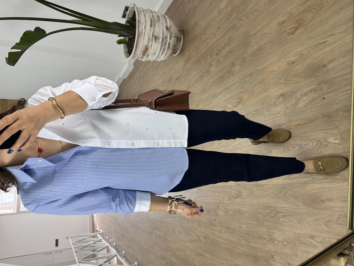 Marka Model İki Renkli Taşlı Gömlek