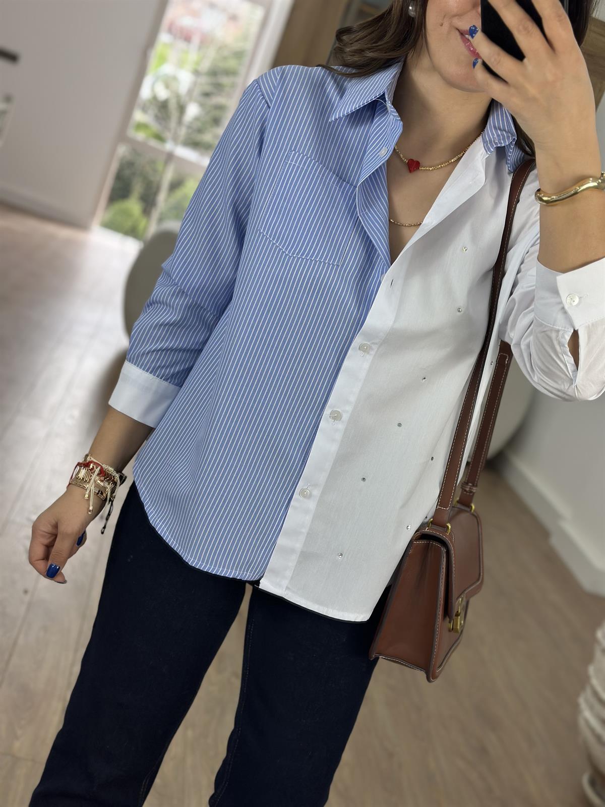 Marka Model İki Renkli Taşlı Gömlek