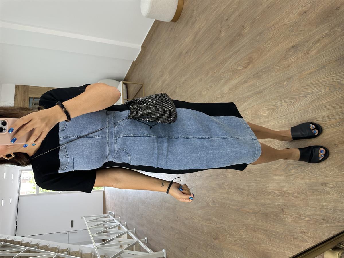 Marka Model Jean Detaylı Elbise-Mavi