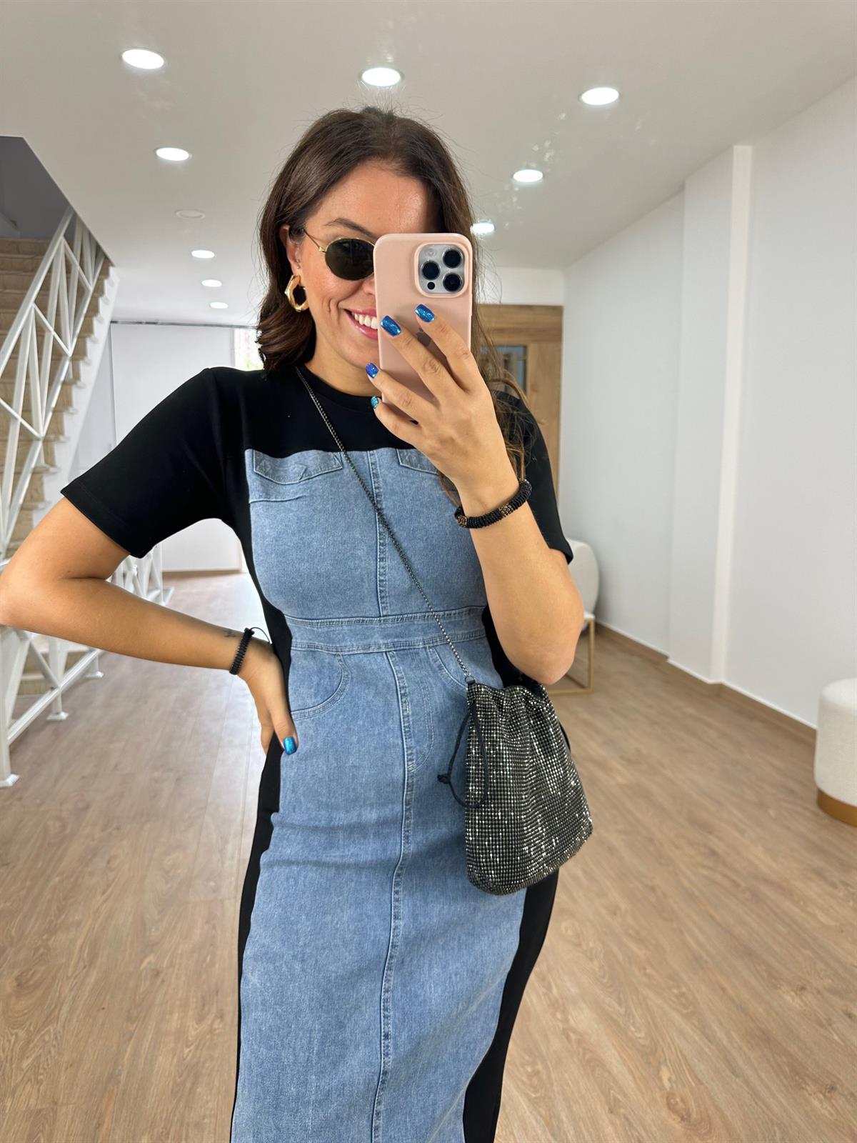 Marka Model Jean Detaylı Elbise-Mavi