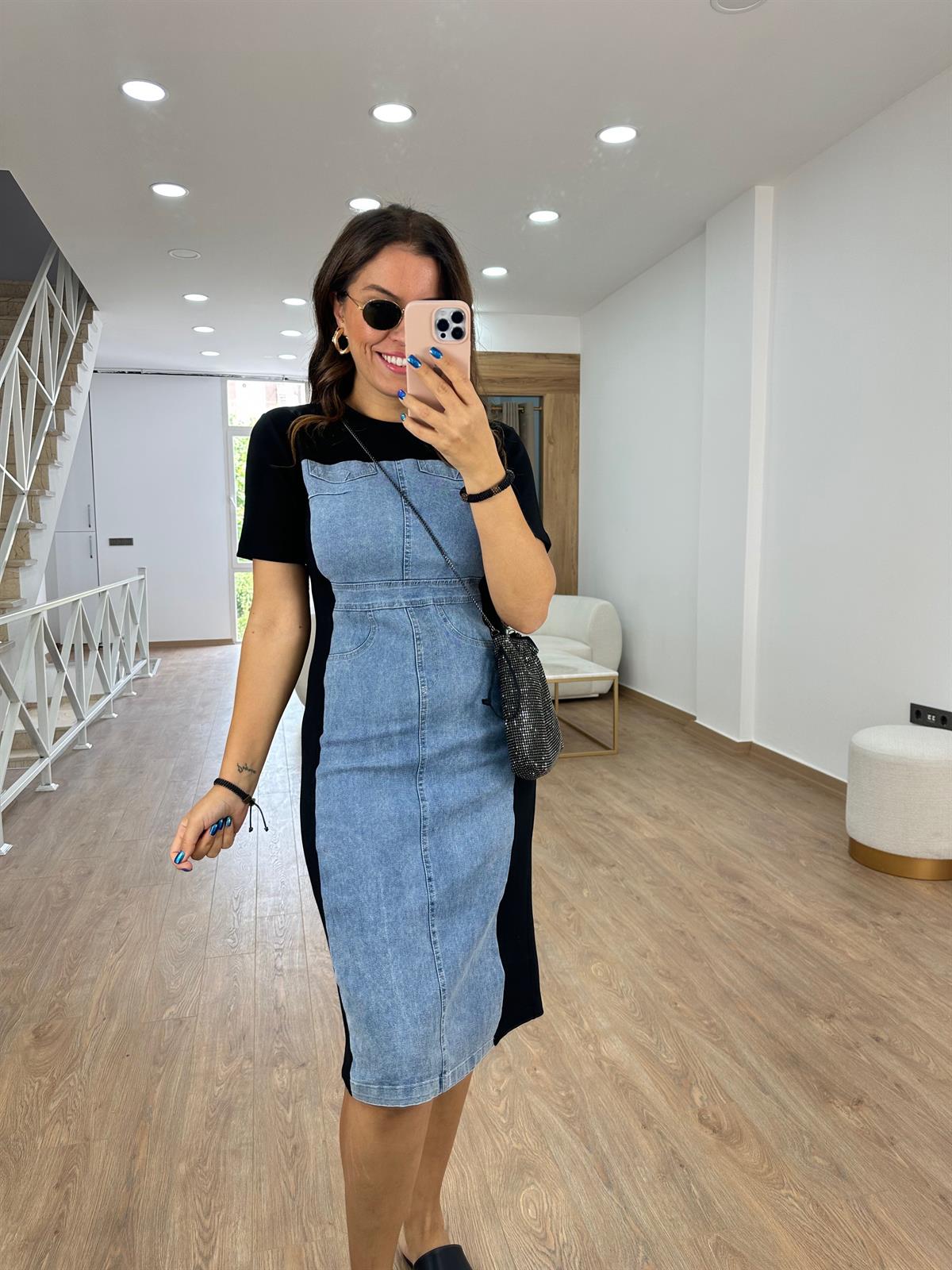 Marka Model Jean Detaylı Elbise-Mavi