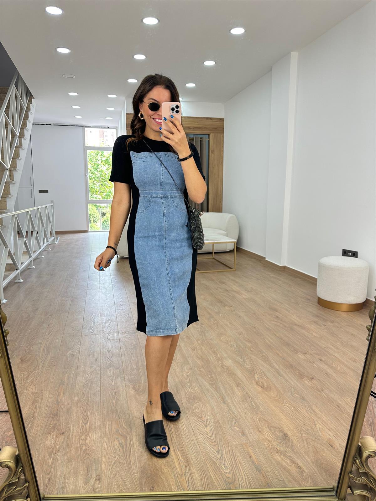 Marka Model Jean Detaylı Elbise-Mavi