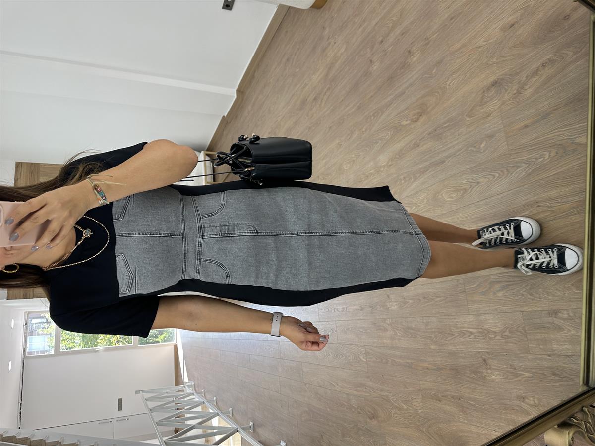 Marka Model Jean Detaylı Elbise - Siyah