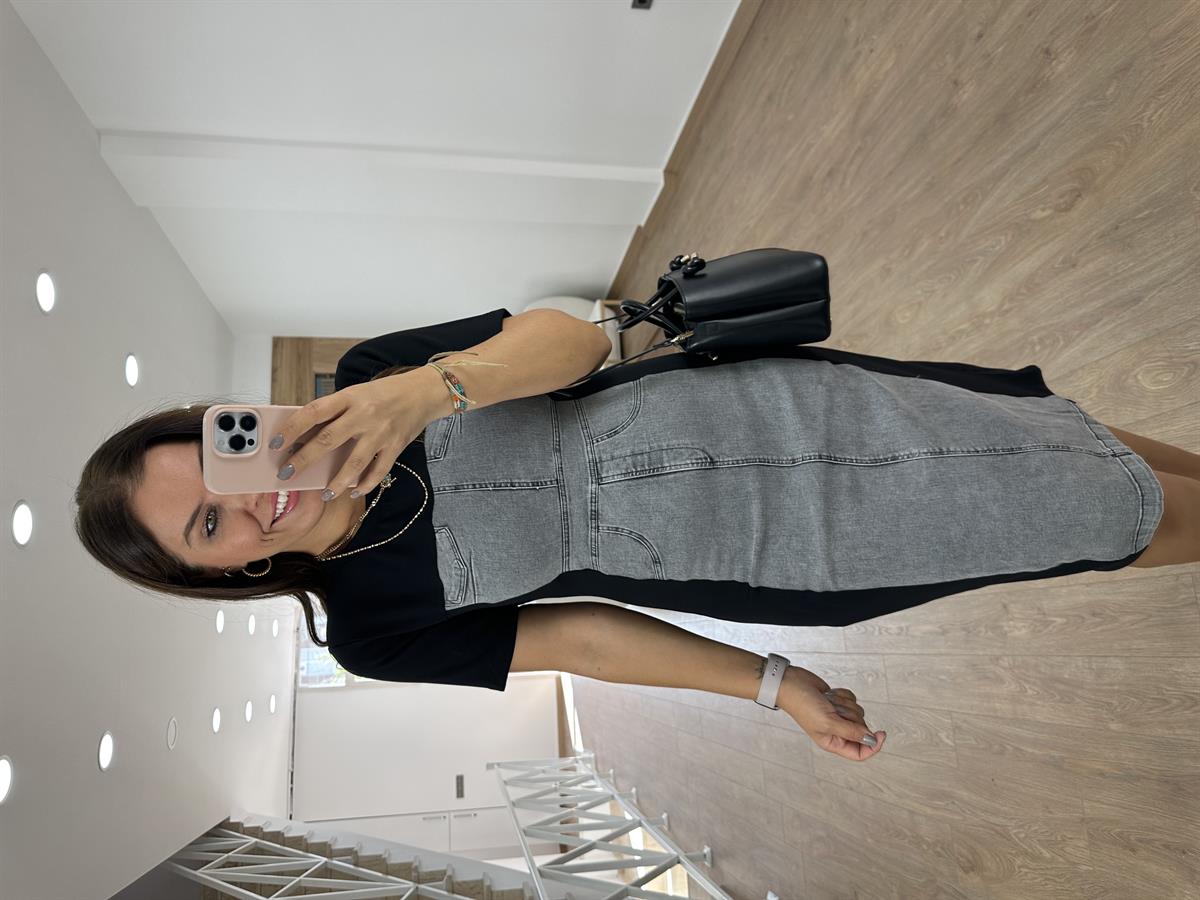 Marka Model Jean Detaylı Elbise - Siyah