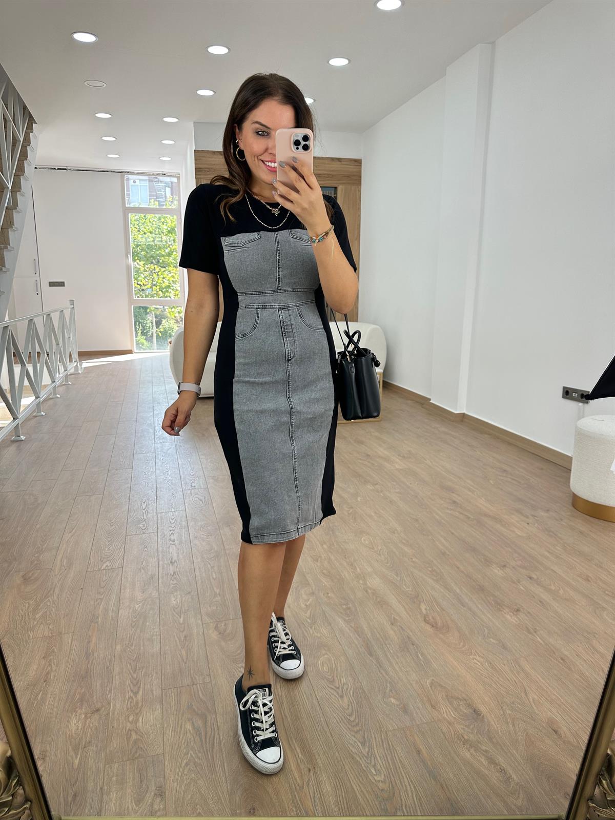 Marka Model Jean Detaylı Elbise - Siyah