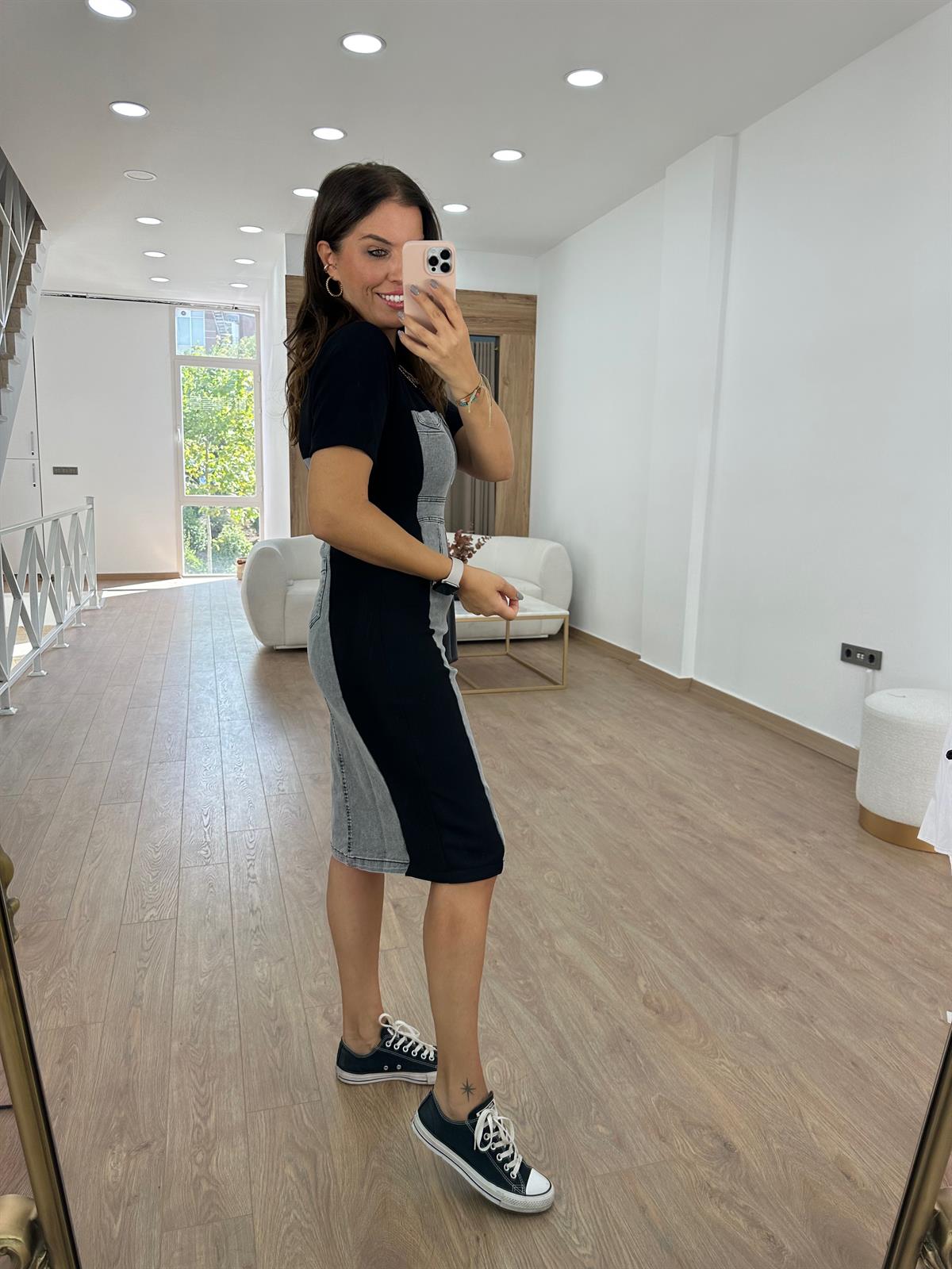 Marka Model Jean Detaylı Elbise - Siyah