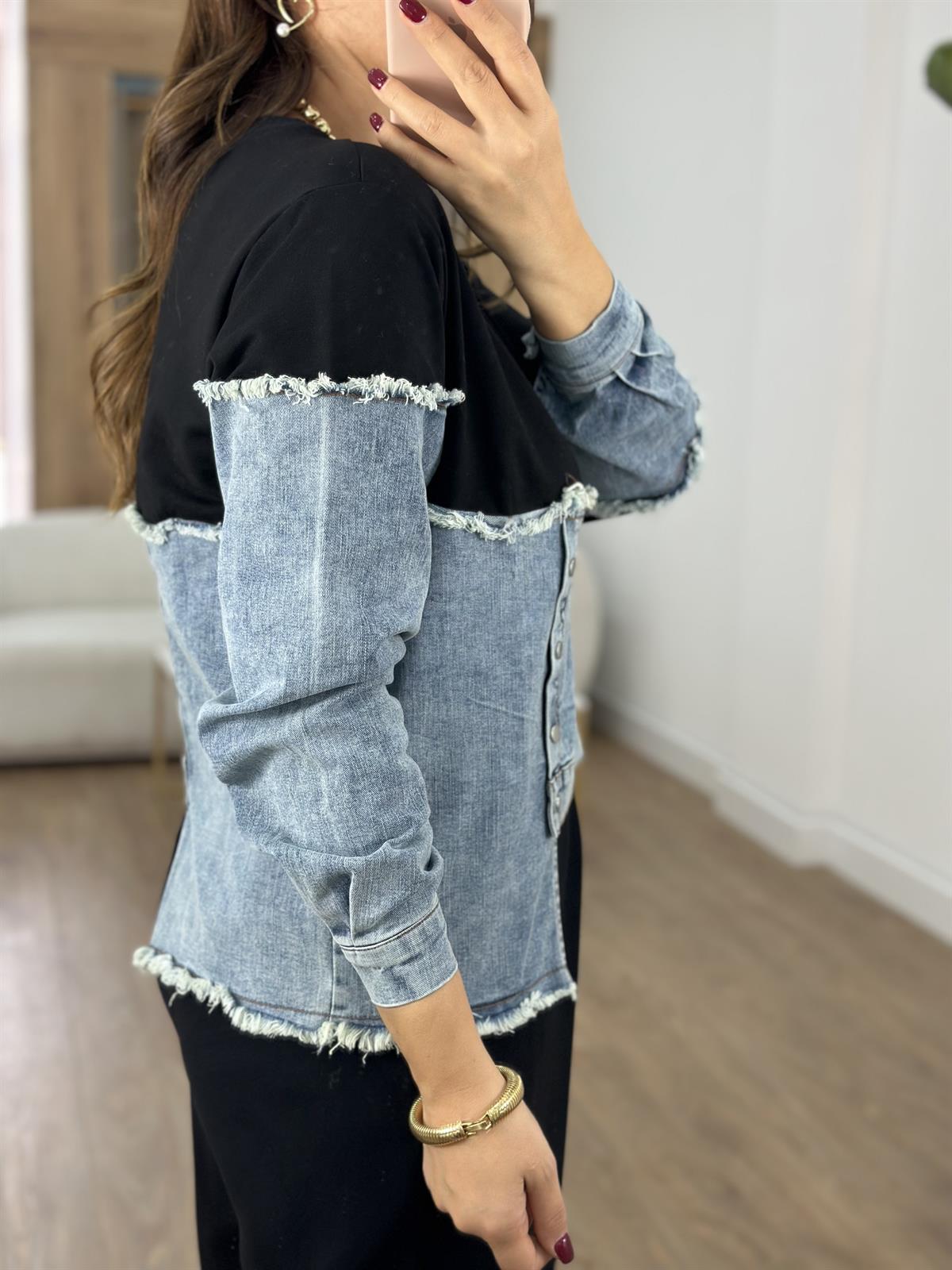 Marka Model Jean Detaylı Sweatshirt-Siyah