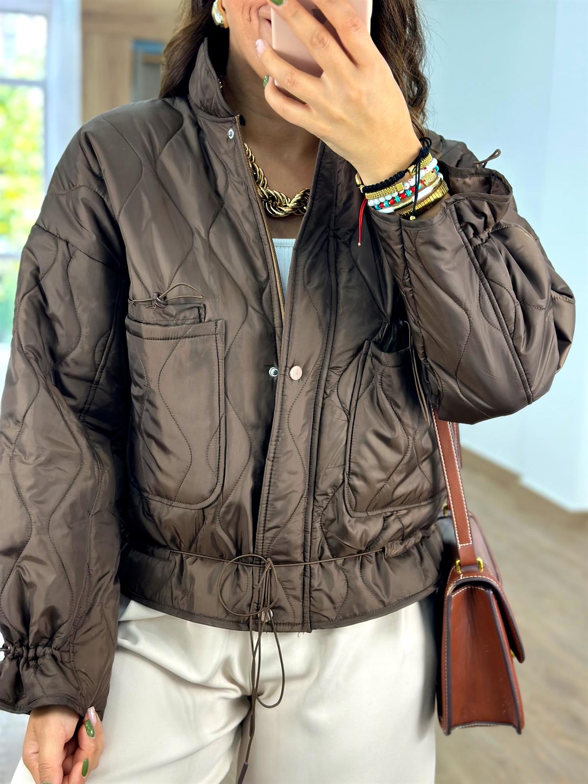 Marka Model Kapitone Mont-Kahverengi