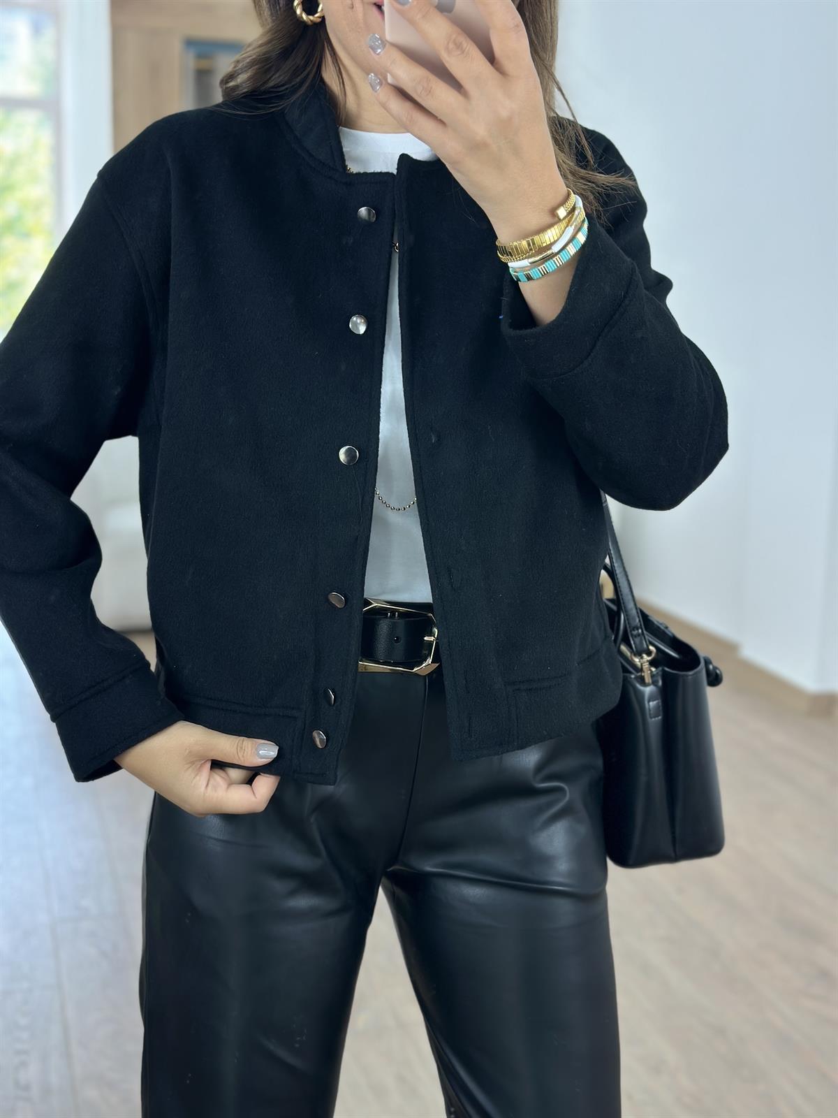 Marka Model Kaşe Bomber Ceket - Siyah